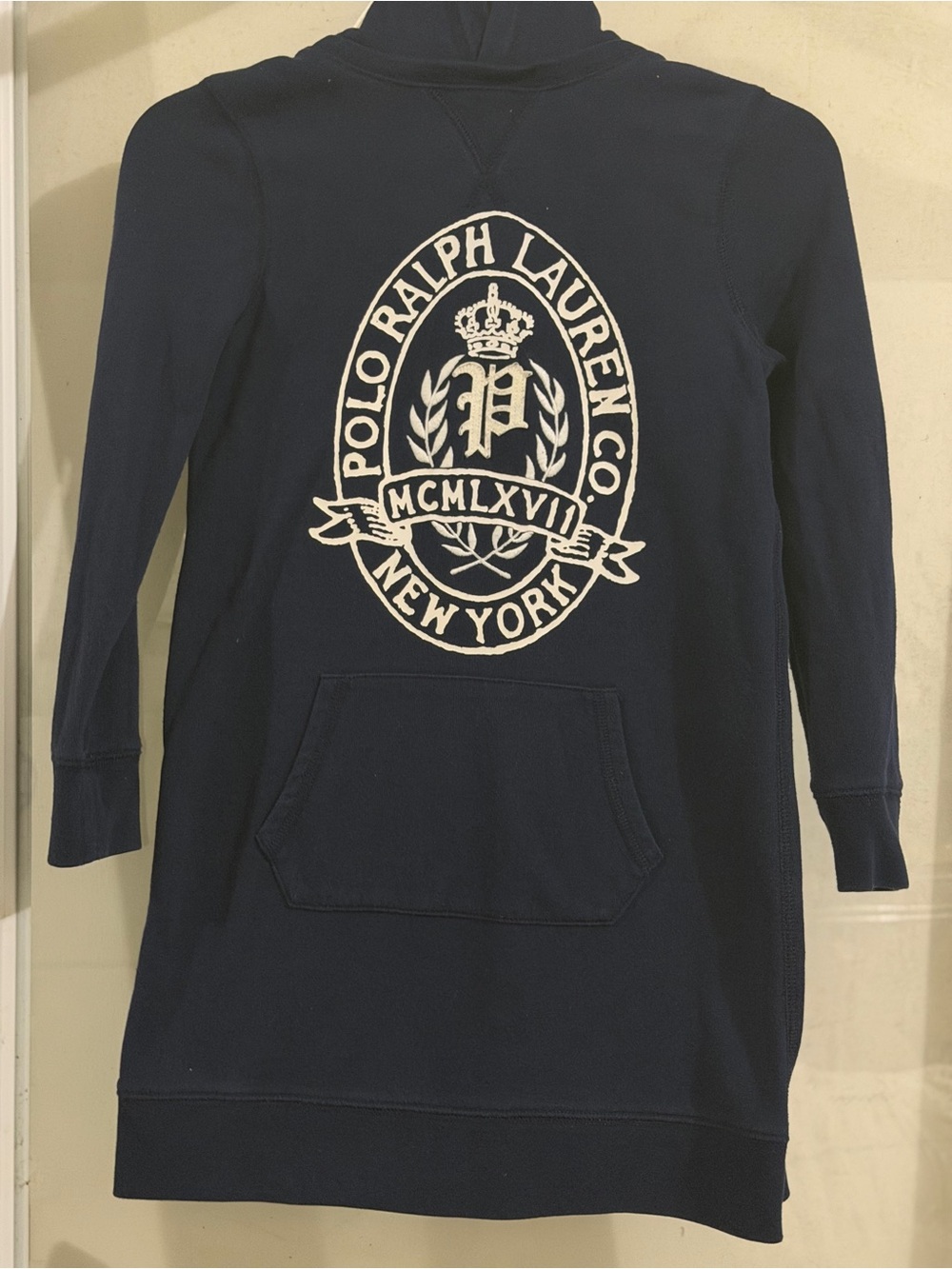 Polo by Ralph Lauren Navy Off-the-Shoulder Sweatshirt Dress with Cream Crest